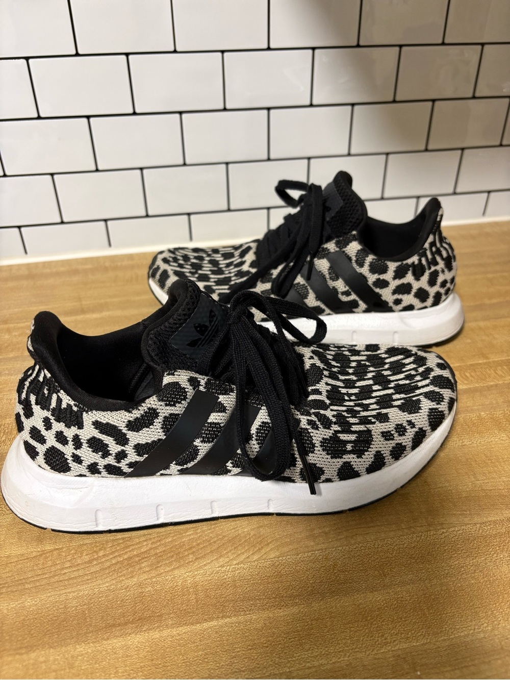 adidas Black and White Leopard Knit Runners